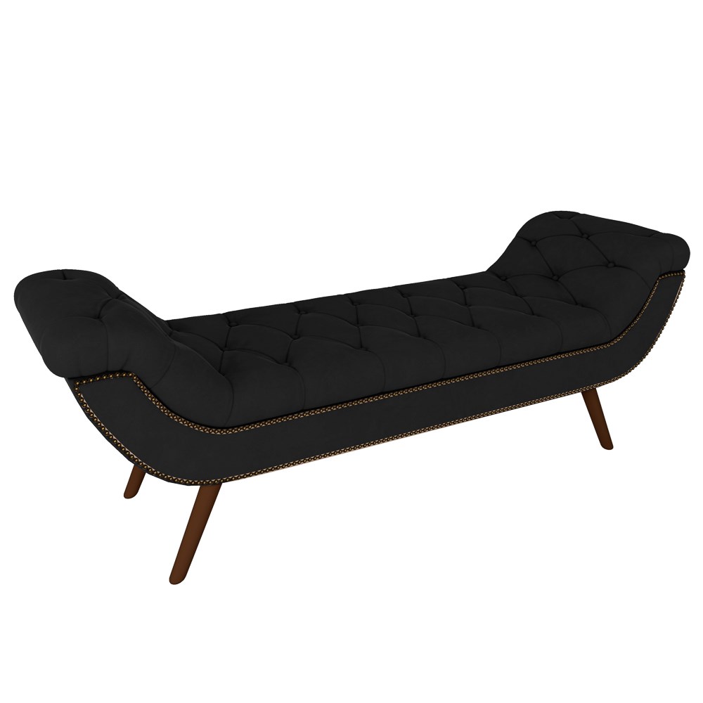 Puff Recamier Calçadeira 140cm Pés Palito Madeira Vêneto Z37 Veludo Preto - Mpozenato
