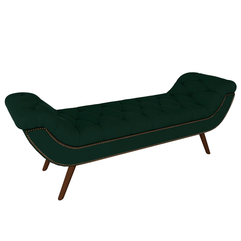 Puff Recamier Calçadeira 140cm Pés Palito Madeira Vêneto Z37 Veludo Verde Musgo - Mpozenato