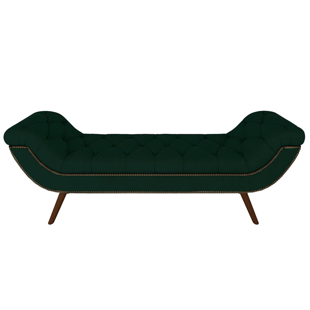 Puff Recamier Calçadeira 140cm Pés Palito Madeira Vêneto Z37 Veludo Verde Musgo - Mpozenato