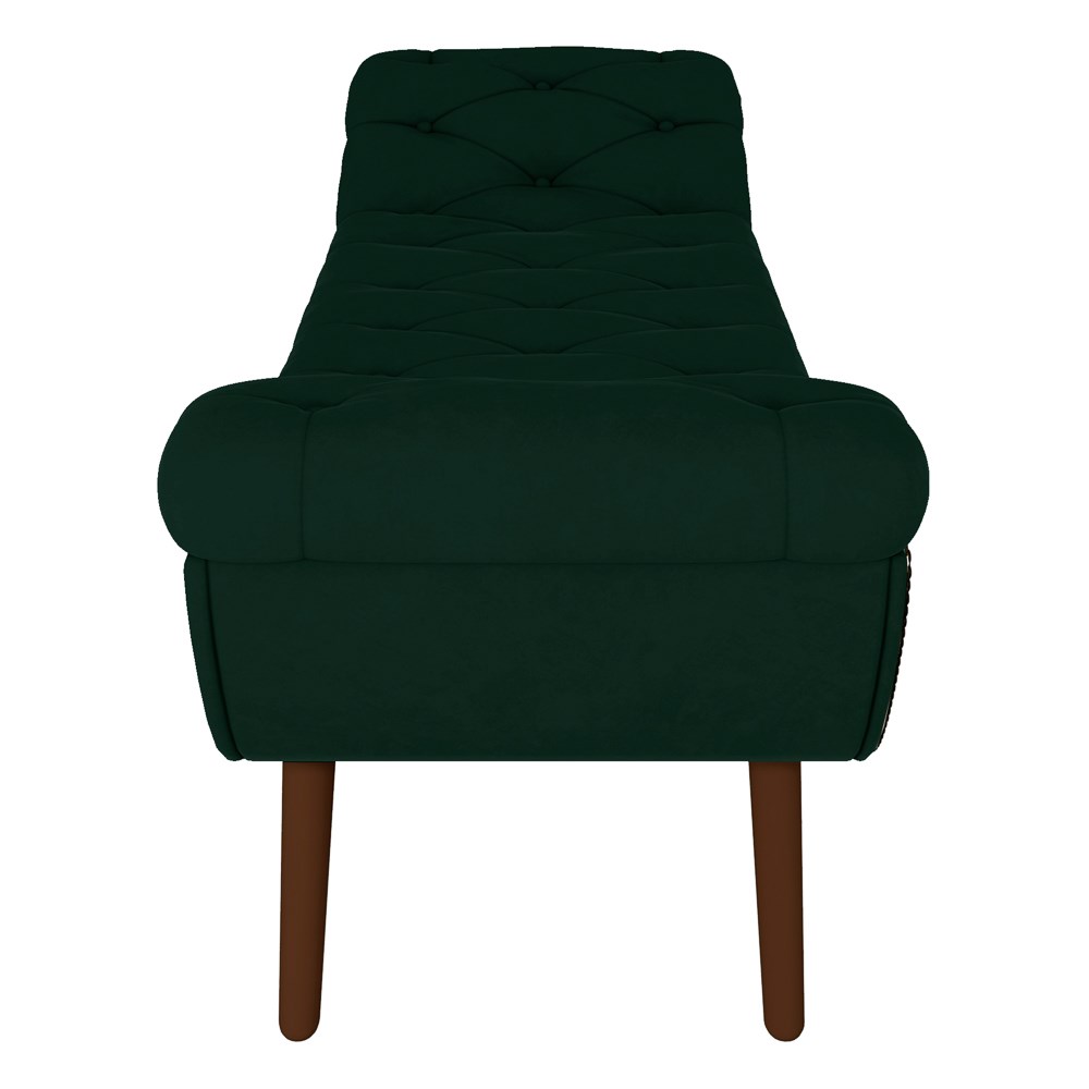 Puff Recamier Calçadeira 140cm Pés Palito Madeira Vêneto Z37 Veludo Verde Musgo - Mpozenato