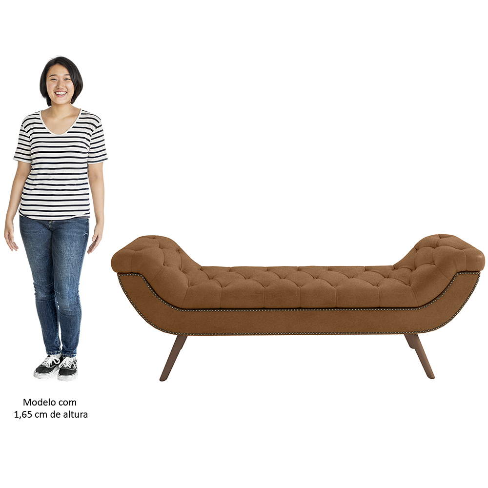 Puff Recamier Calçadeira 140cm Pés Palito Madeira Venêto P02 Sintético Caramelo - Mpozenato
