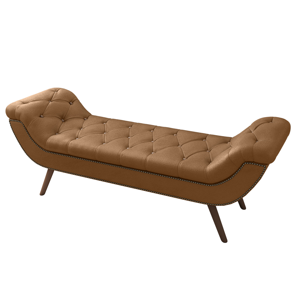 Puff Recamier Calçadeira 140cm Pés Palito Madeira Venêto P02 Sintético Caramelo - Mpozenato