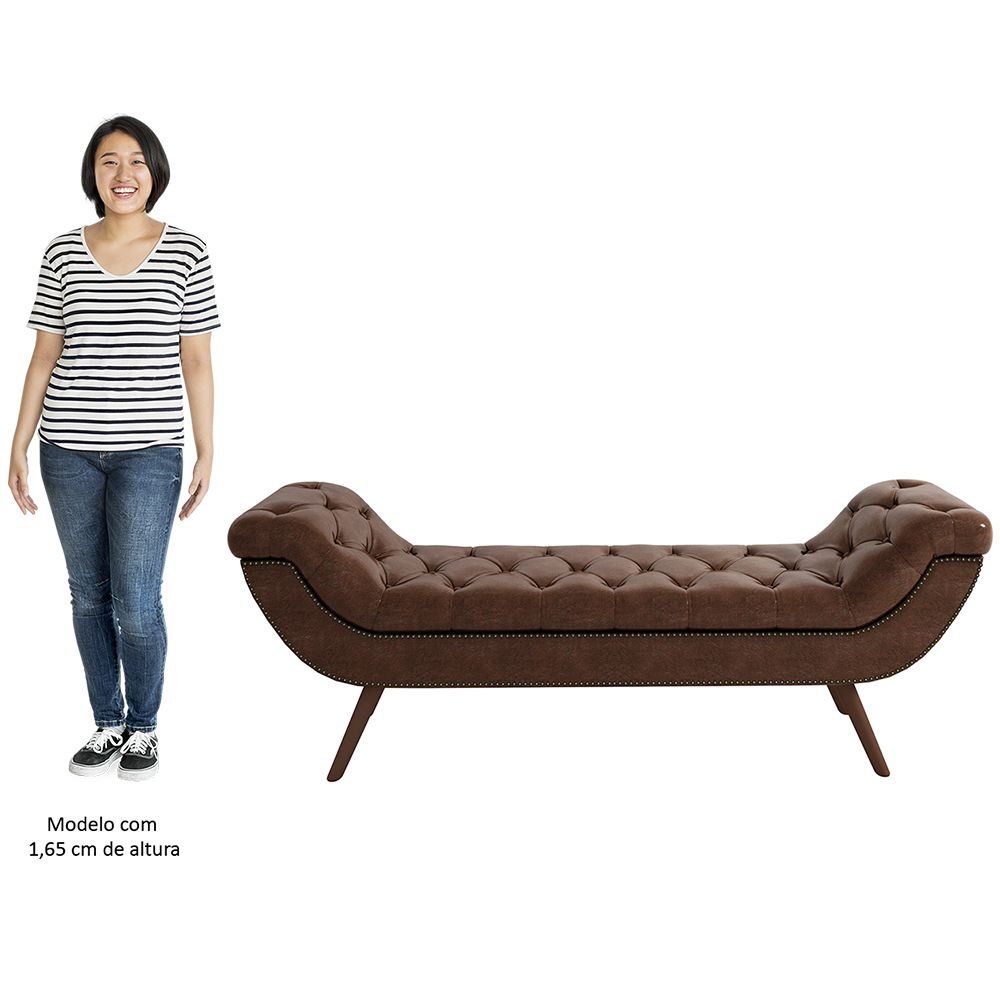 Puff Recamier Calçadeira 140cm Pés Palito Madeira Venêto P02 Sintético Marrom - Mpozenato