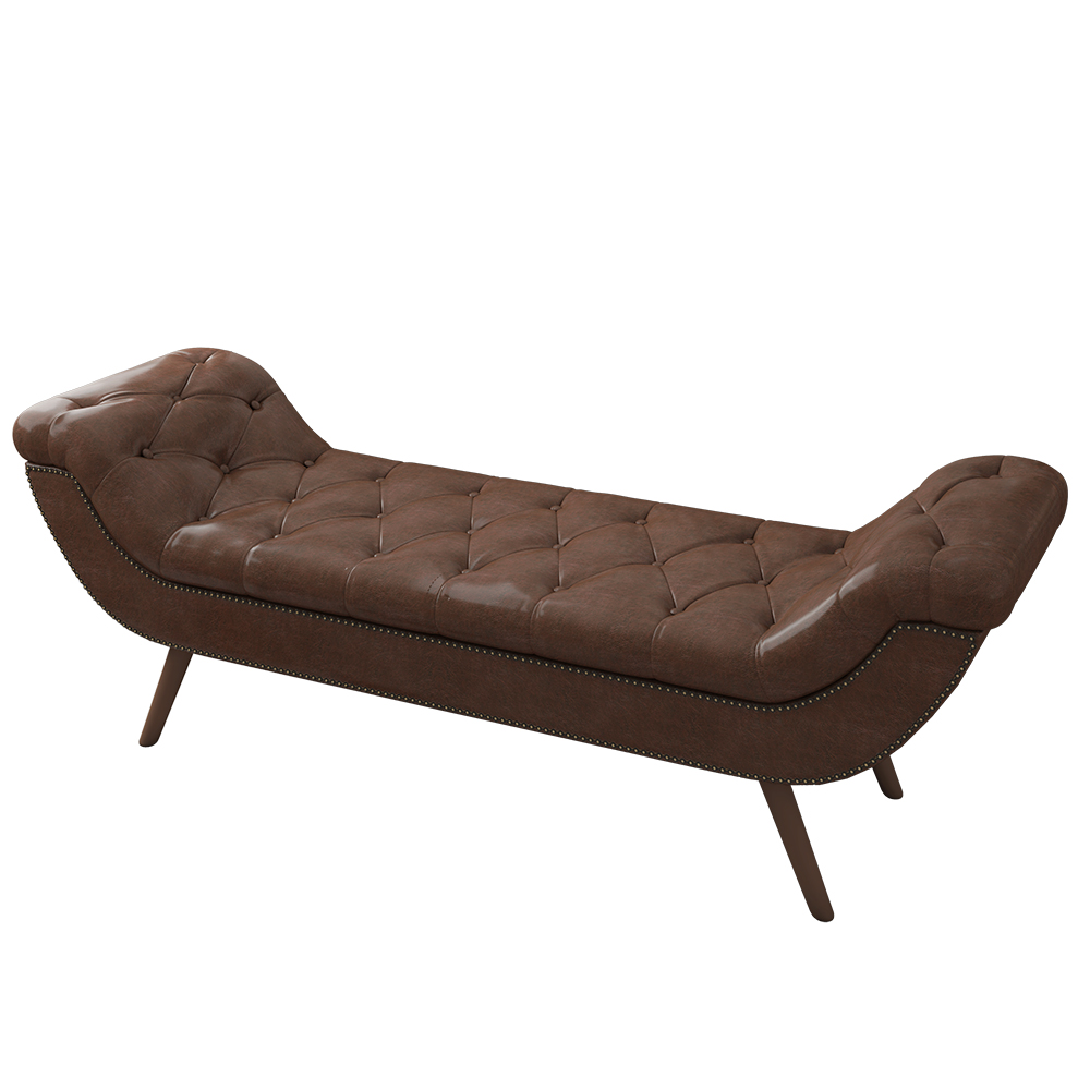 Puff Recamier Calçadeira 140cm Pés Palito Madeira Venêto P02 Sintético Marrom - Mpozenato