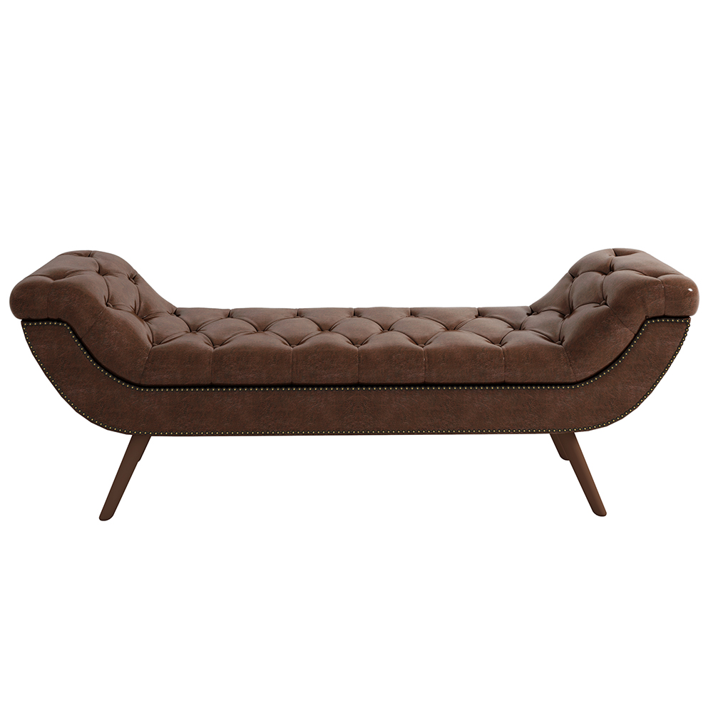 Puff Recamier Calçadeira 140cm Pés Palito Madeira Venêto P02 Sintético Marrom - Mpozenato