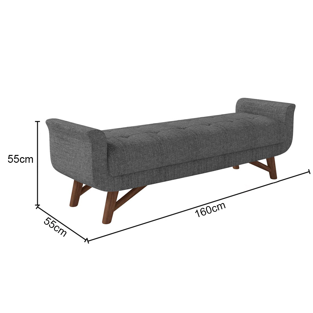 Puff Recamier Calçadeira 160cm Base Madeira Neville Z37 Linho Cinza - Mpozenato