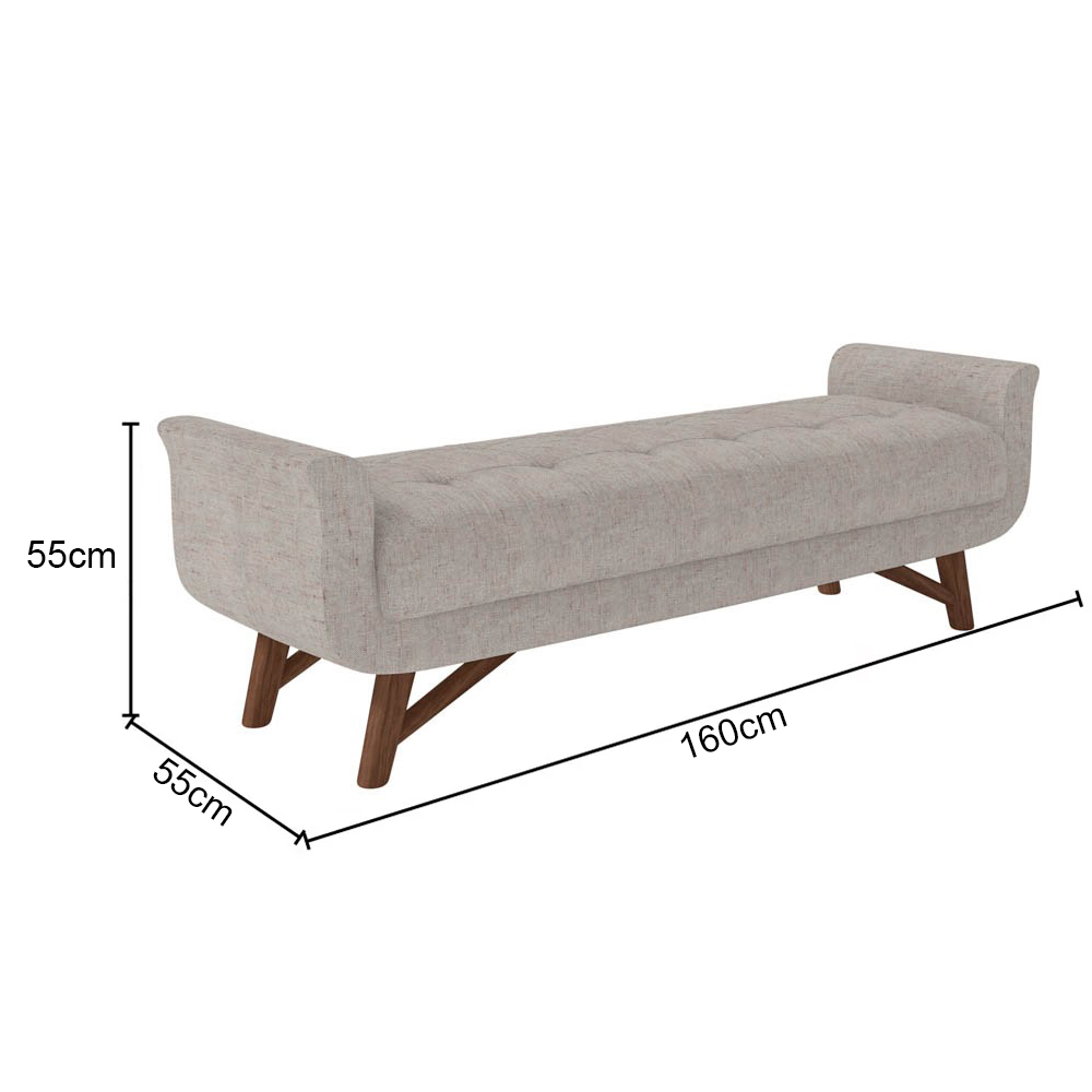 Puff Recamier Calçadeira 160cm Base Madeira Neville Z37 Linho Cru - Mpozenato