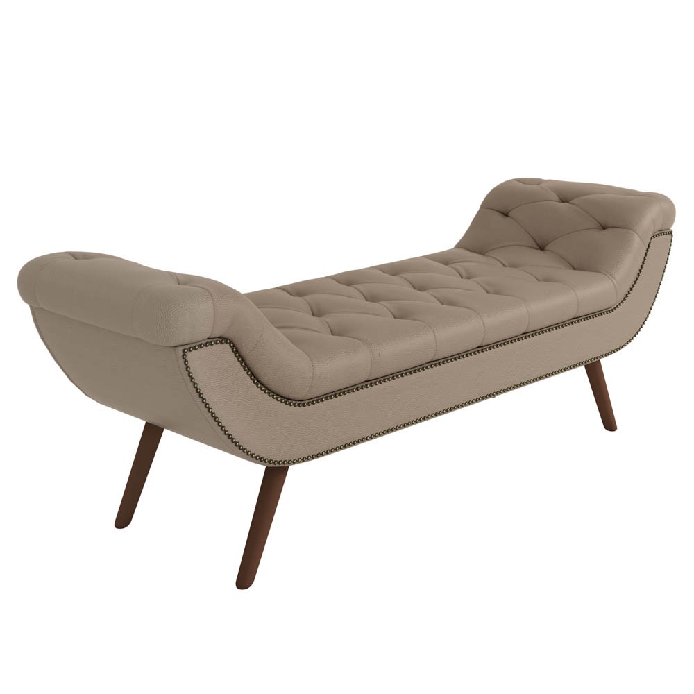 Puff Recamier Calçadeira 160cm Pés Palito Madeira Vêneto Z37 Linho Bege  - Mpozenato