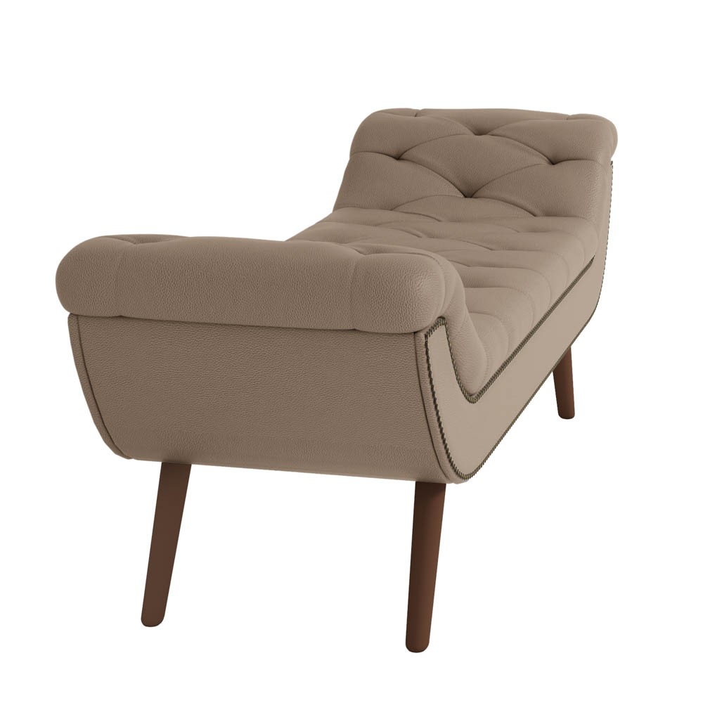 Puff Recamier Calçadeira 160cm Pés Palito Madeira Vêneto Z37 Linho Bege  - Mpozenato