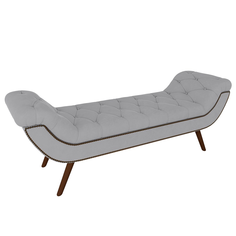 Puff Recamier Calçadeira 160cm Pés Palito Madeira Vêneto Z37 Veludo Cinza - Mpozenato