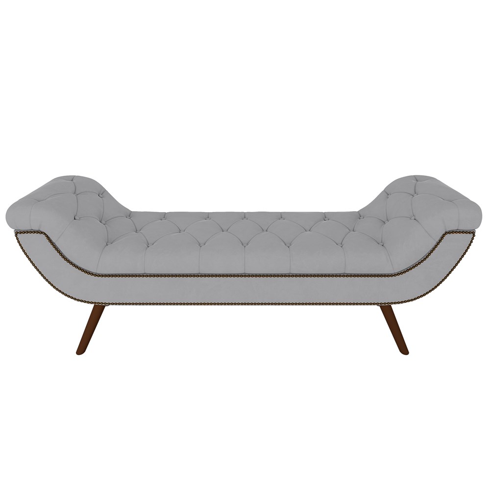 Puff Recamier Calçadeira 160cm Pés Palito Madeira Vêneto Z37 Veludo Cinza - Mpozenato