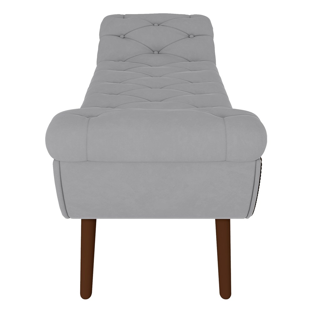 Puff Recamier Calçadeira 160cm Pés Palito Madeira Vêneto Z37 Veludo Cinza - Mpozenato
