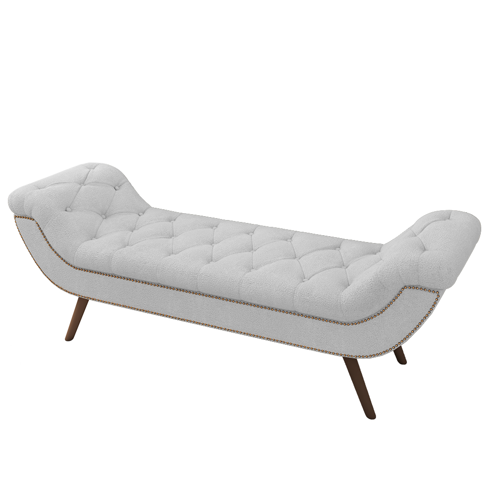 Puff Recamier Calçadeira 160cm Pés Palito Madeira Venêto P02 Bouclé Branco - Mpozenato
