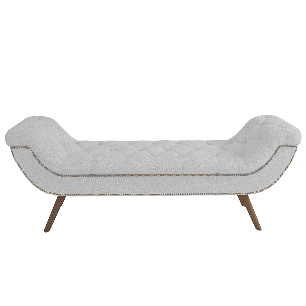 Puff Recamier Calçadeira 160cm Pés Palito Madeira Venêto P02 Bouclé Branco - Mpozenato