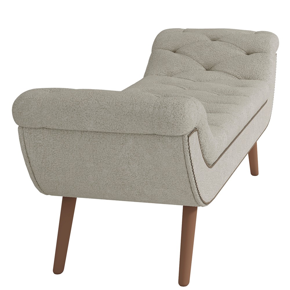 Puff Recamier Calçadeira 160cm Pés Palito Madeira Venêto P02 Bouclé Cru - Mpozenato