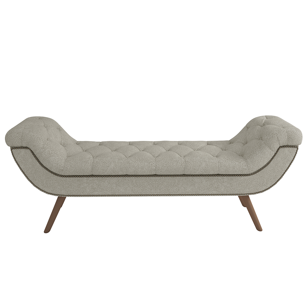 Puff Recamier Calçadeira 160cm Pés Palito Madeira Venêto P02 Bouclé Cru - Mpozenato