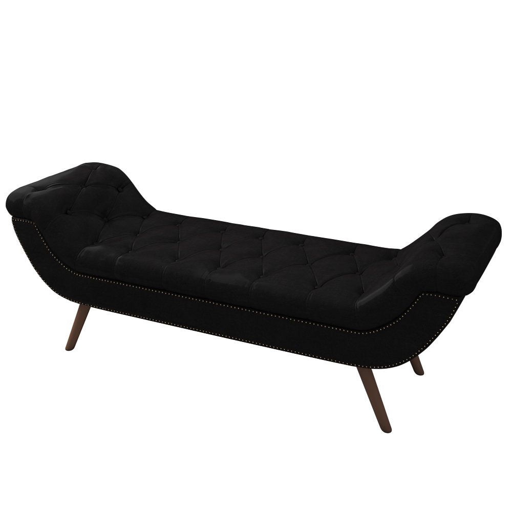 Puff Recamier Calçadeira 160cm Pés Palito Madeira Venêto P02 Sintético Preto - Mpozenato