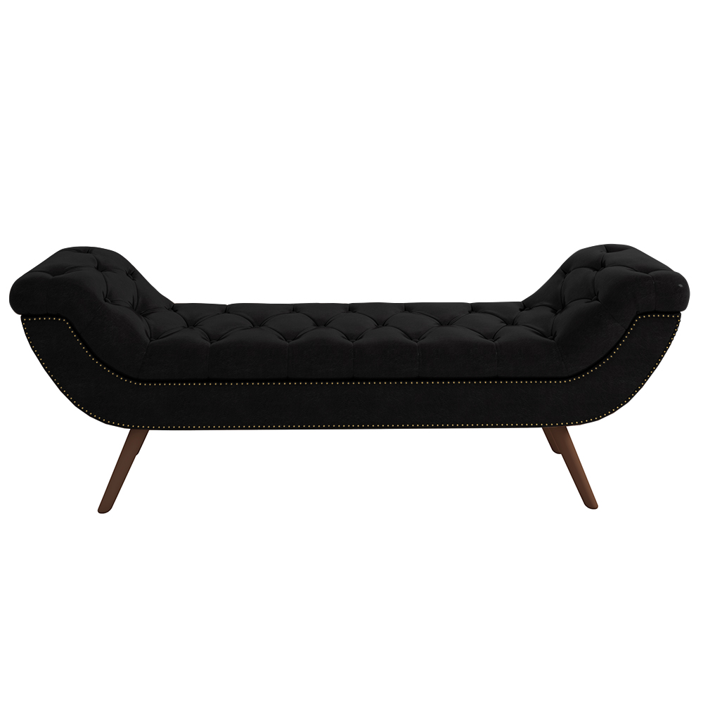 Puff Recamier Calçadeira 160cm Pés Palito Madeira Venêto P02 Sintético Preto - Mpozenato