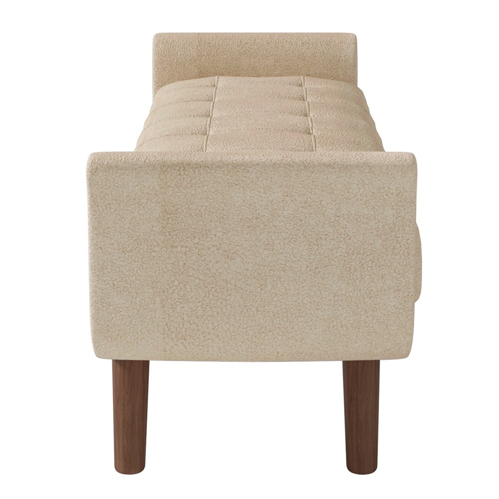 Puff Recamier Calçadeira 195cm Base Madeira Neville P02 Bouclé Bege - Mpozenato