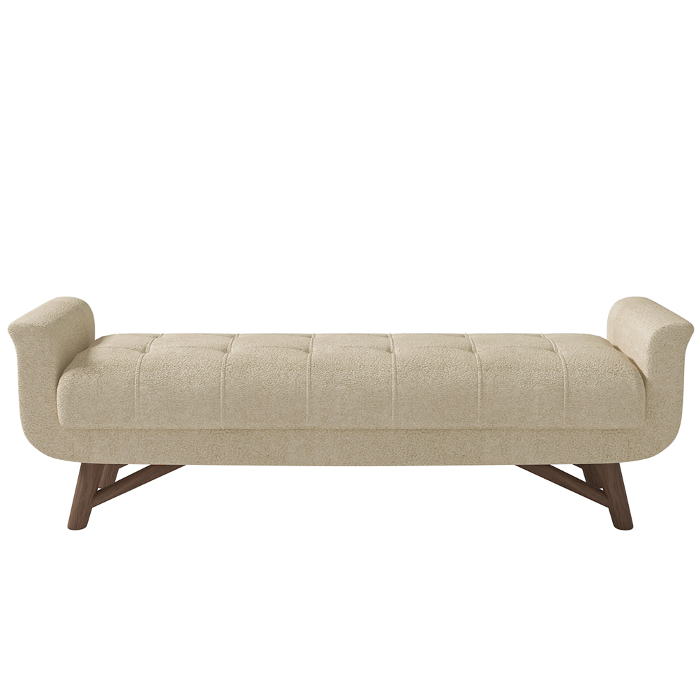 Puff Recamier Calçadeira 195cm Base Madeira Neville P02 Bouclé Bege - Mpozenato
