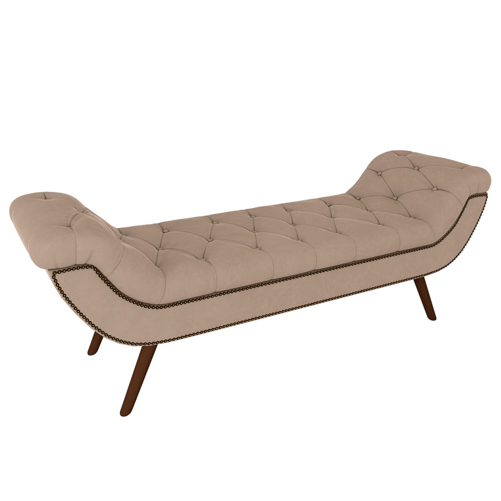 Puff Recamier Calçadeira 195cm Pés Palito Madeira Vêneto Z37 Veludo Bege - Mpozenato