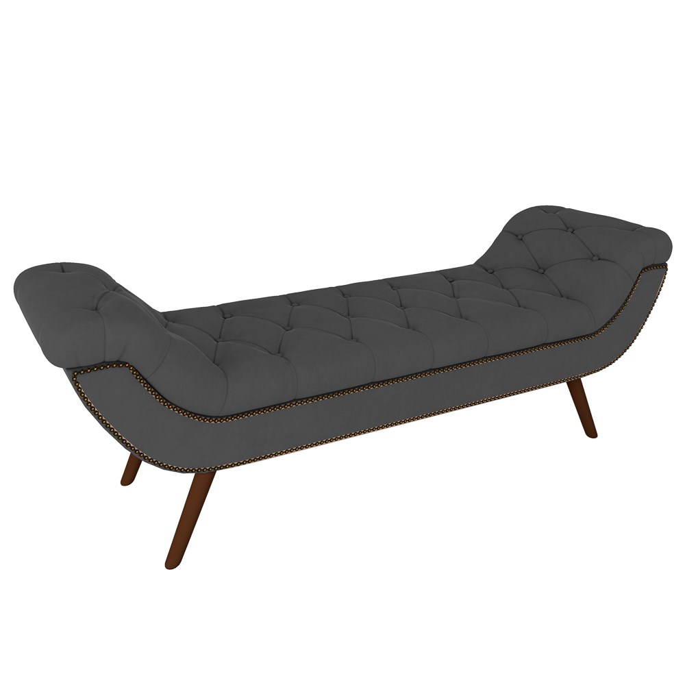 Puff Recamier Calçadeira 195cm Pés Palito Madeira Vêneto Z37 Veludo Chumbo - Mpozenato