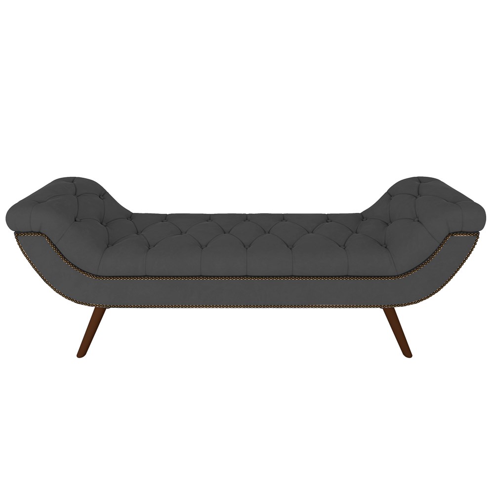 Puff Recamier Calçadeira 195cm Pés Palito Madeira Vêneto Z37 Veludo Chumbo - Mpozenato