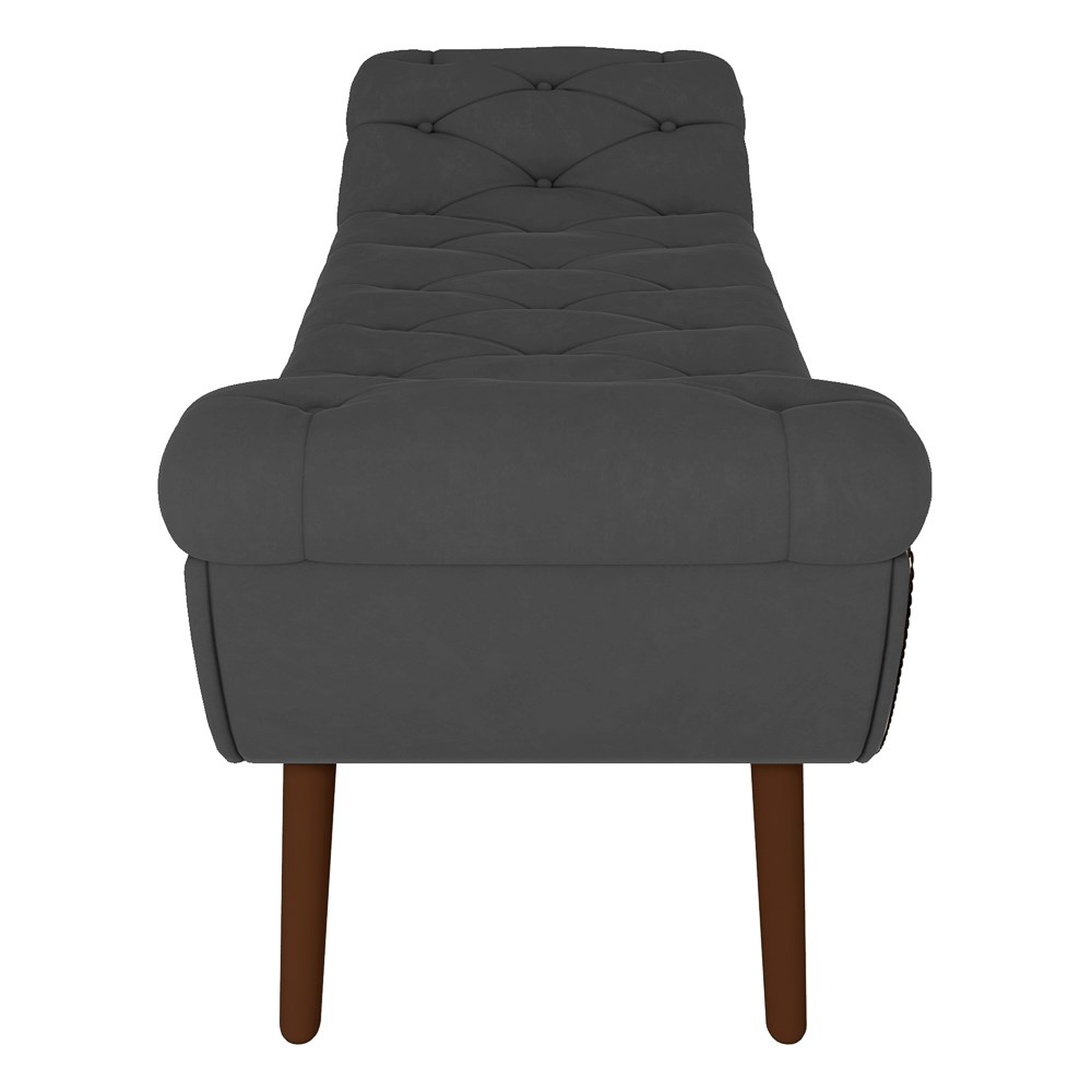 Puff Recamier Calçadeira 195cm Pés Palito Madeira Vêneto Z37 Veludo Chumbo - Mpozenato