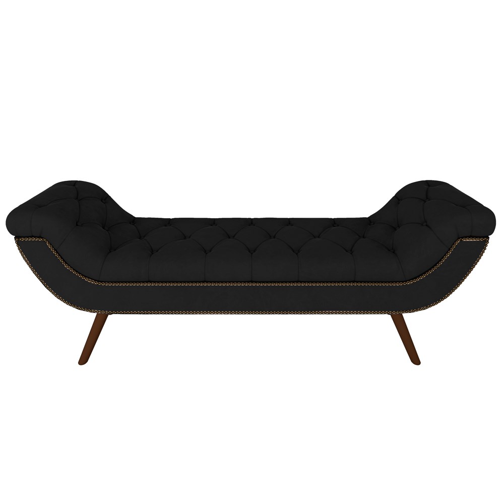 Puff Recamier Calçadeira 195cm Pés Palito Madeira Vêneto Z37 Veludo Preto - Mpozenato