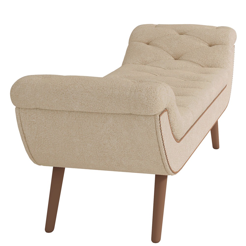 Puff Recamier Calçadeira 195cm Pés Palito Madeira Venêto P02 Bouclé Bege - Mpozenato