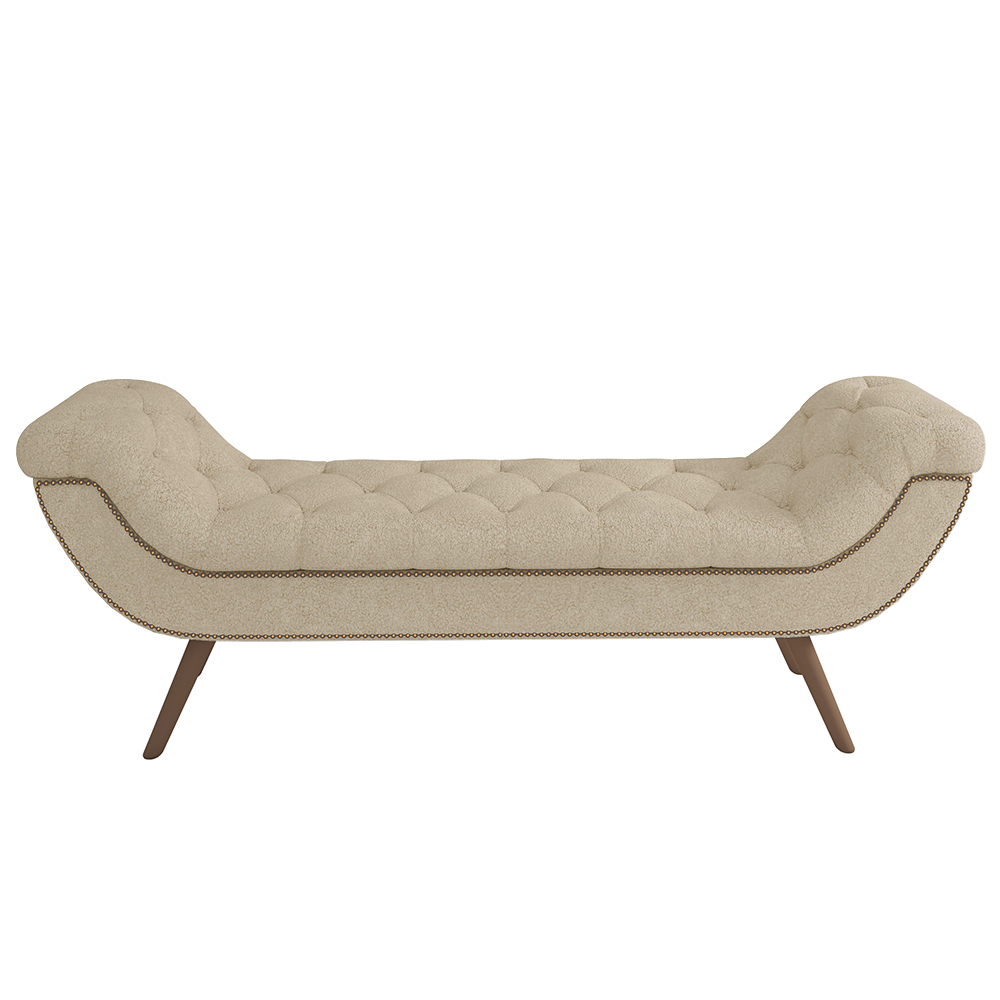 Puff Recamier Calçadeira 195cm Pés Palito Madeira Venêto P02 Bouclé Bege - Mpozenato