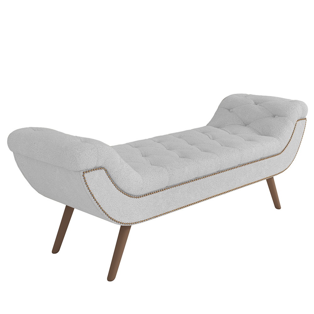 Puff Recamier Calçadeira 195cm Pés Palito Madeira Venêto P02 Bouclé Branco - Mpozenato