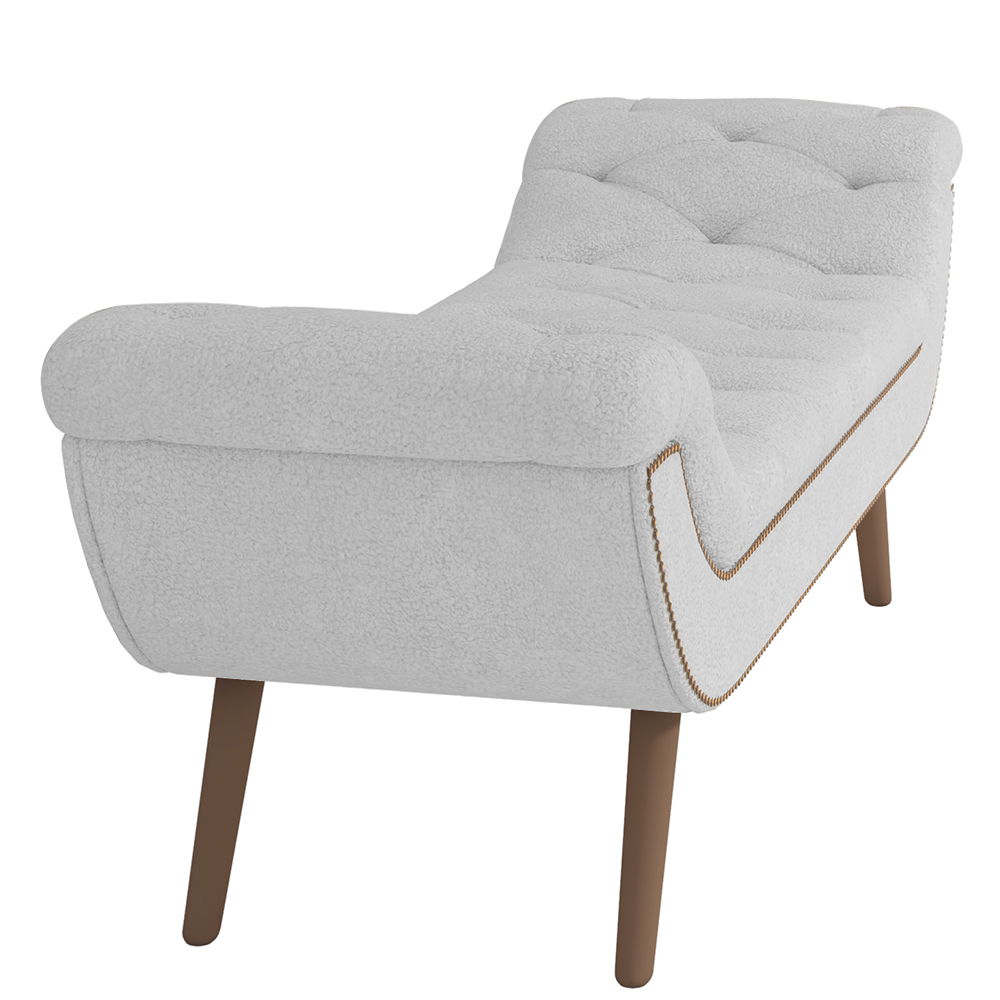 Puff Recamier Calçadeira 195cm Pés Palito Madeira Venêto P02 Bouclé Branco - Mpozenato