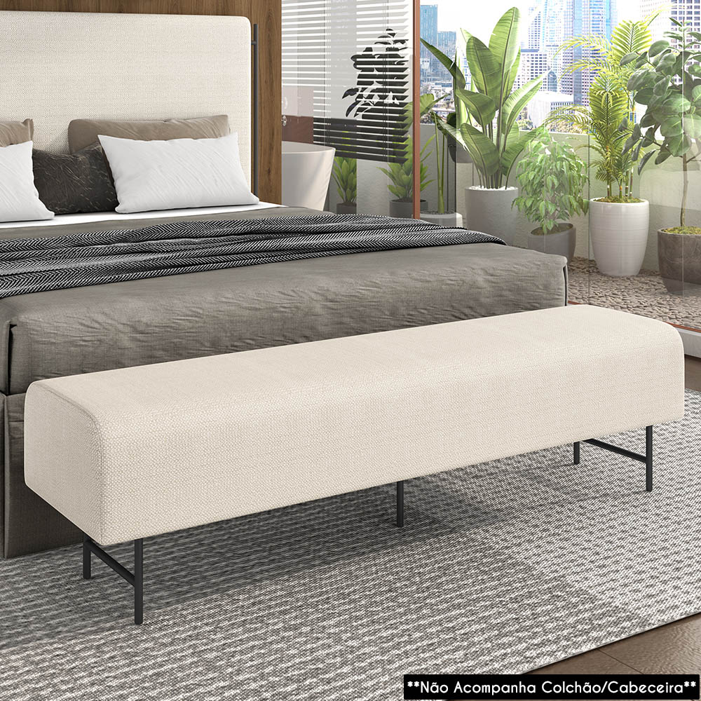 Puff Recamier Decorativo Pés em Ferro 160cm Dublin P02 Linho Creme - Mpozenato