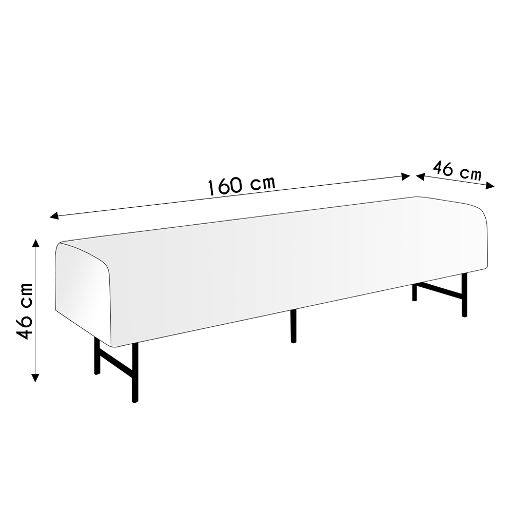 Puff Recamier Decorativo Pés em Ferro 160cm Dublin P02 Linho Creme - Mpozenato
