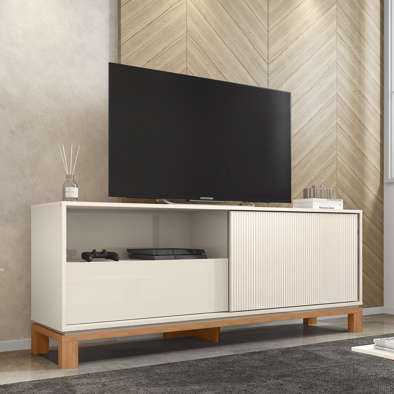 Rack Bancada Para TV 55 Pol 150cm Lucca Off White/Freijó C01 - Mpozenato