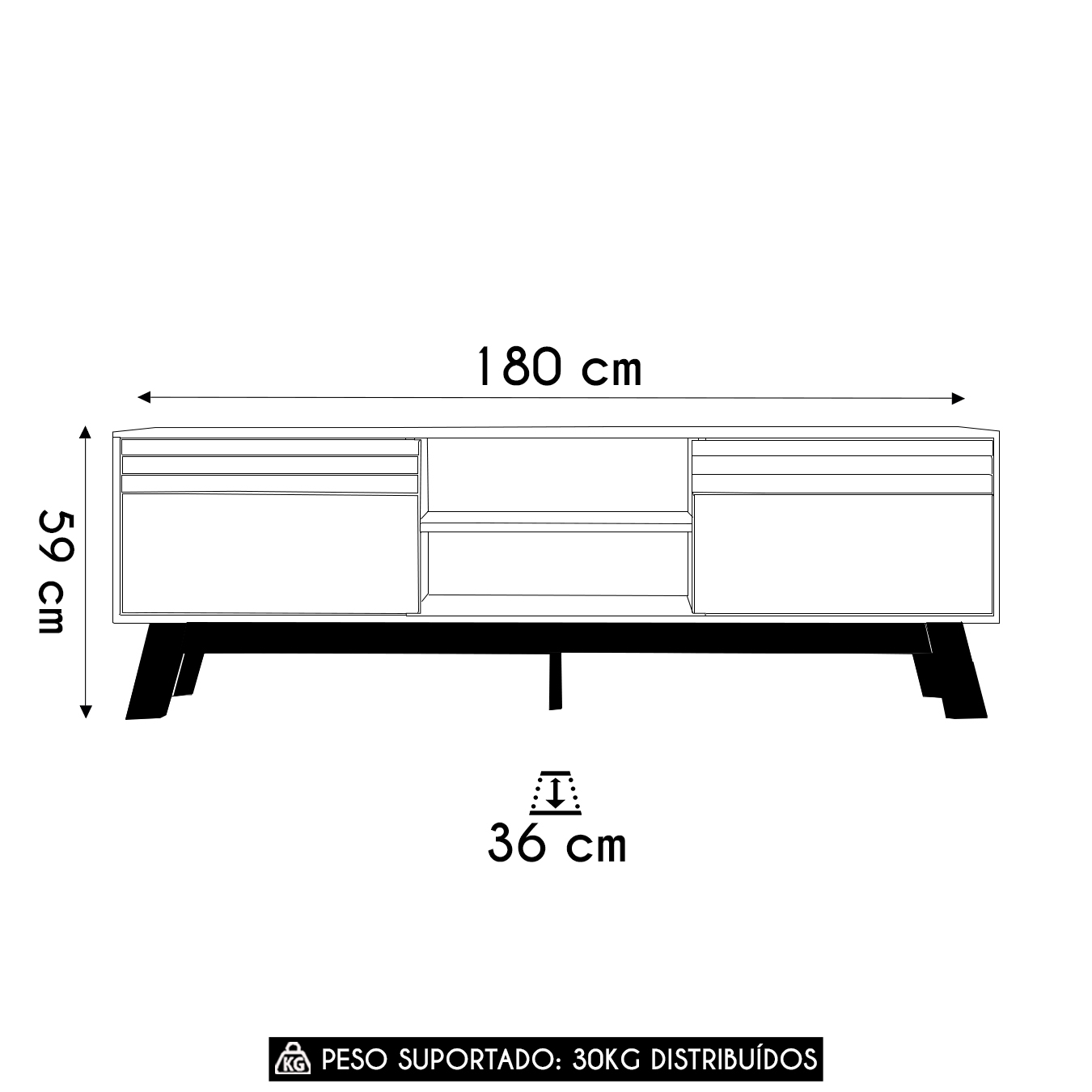 Rack Bancada Para TV 75 Pol 180cm Dulce Off White Z49      - Mpozenato