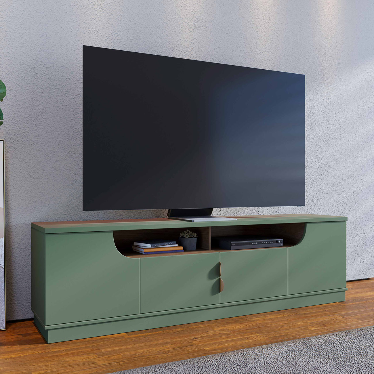 Rack Bancada Para TV 75 Pol 200cm Brescia Hortelã/Amêndoa C05 - Mpozenato