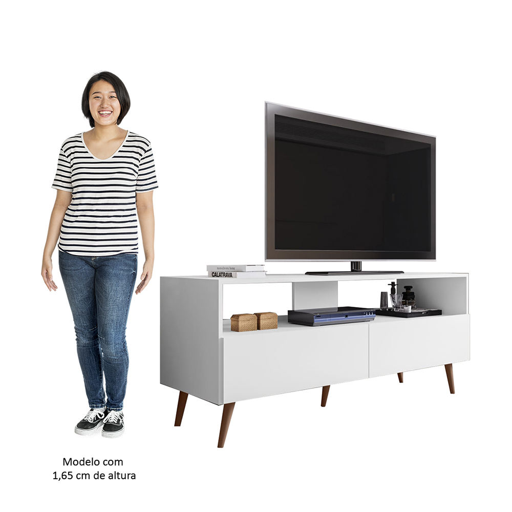 Rack para Sala Bancada de TV 55 Pol 136cm Pés Retrô Senna M24 Branco - Mpozenato