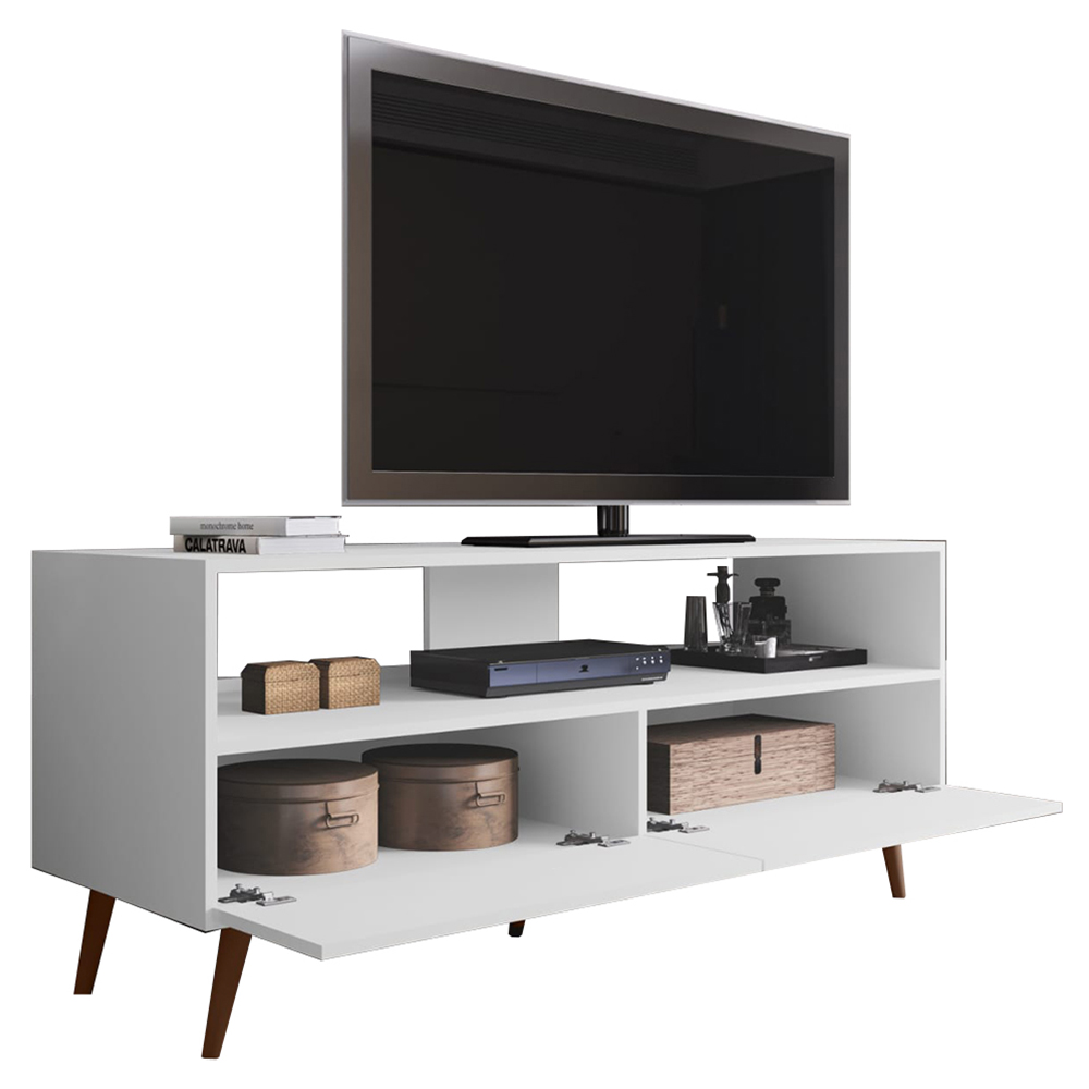 Rack para Sala Bancada de TV 55 Pol 136cm Pés Retrô Senna M24 Branco - Mpozenato