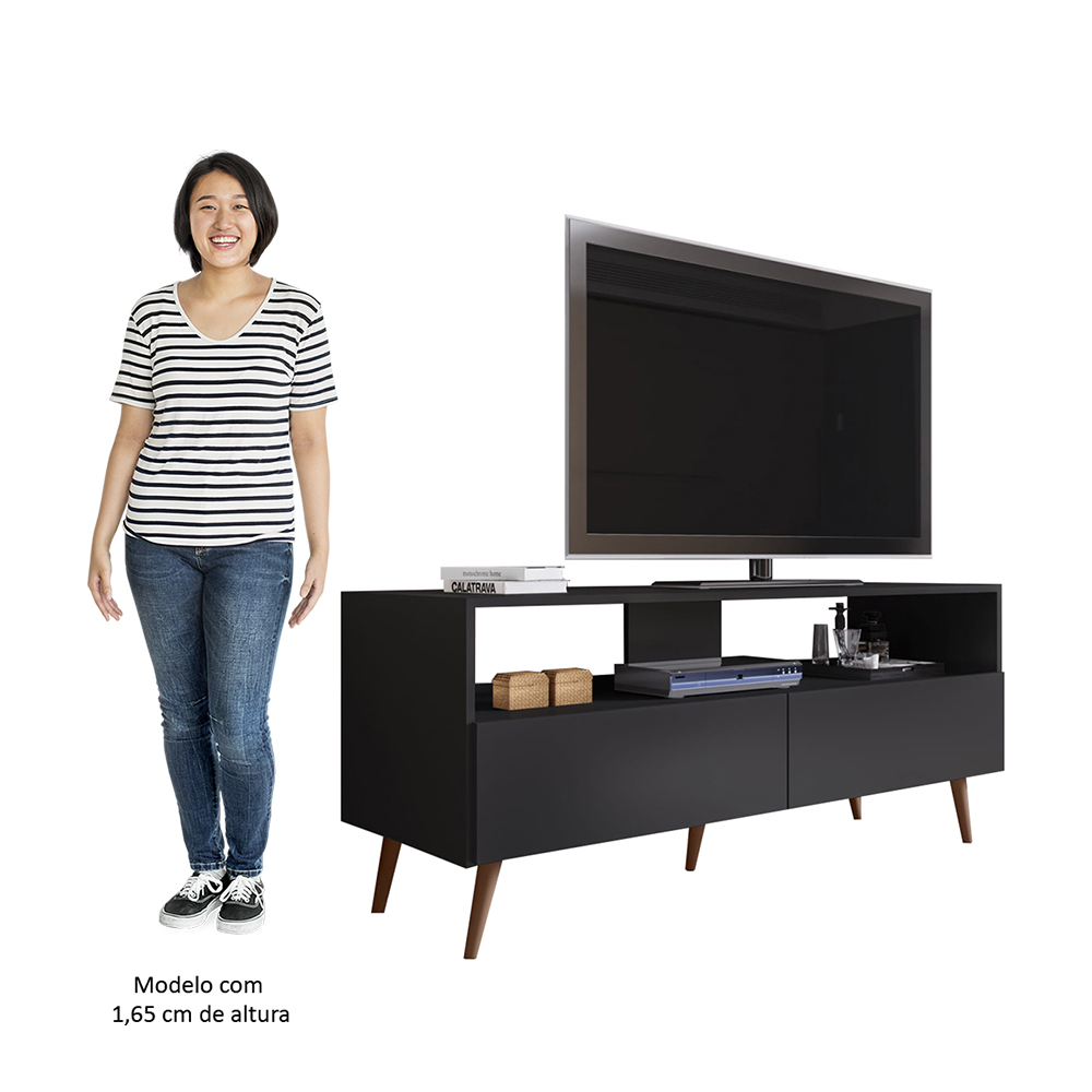 Rack para Sala Bancada de TV 55 Pol 136cm Pés Retrô Senna M24 Preto - Mpozenato