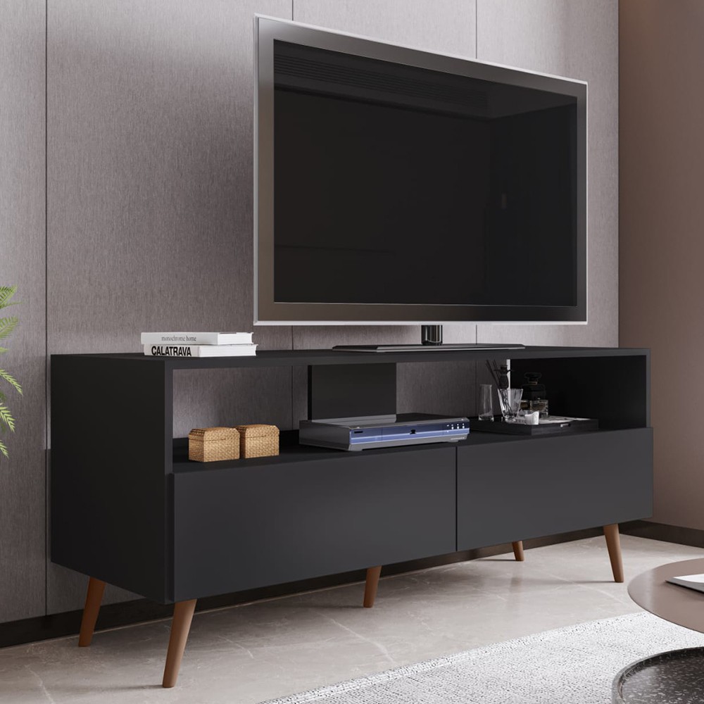 Rack para Sala Bancada de TV 55 Pol 136cm Pés Retrô Senna M24 Preto - Mpozenato