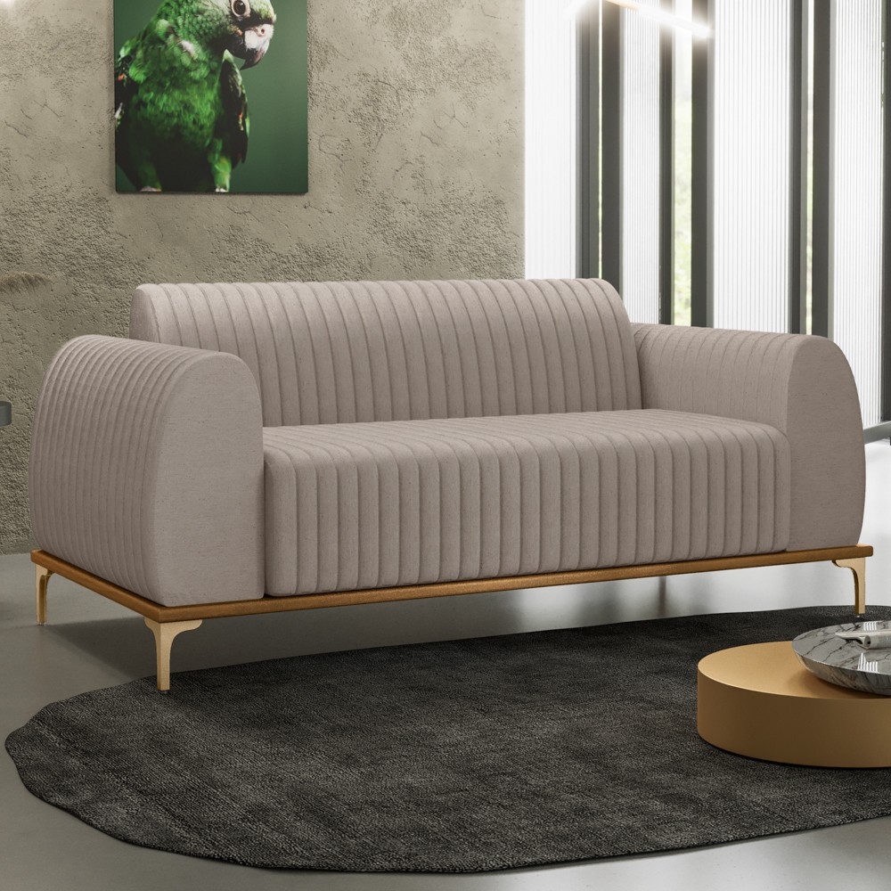 Sofá 150cm 2 Lugares Base Gold Molino D06 Linho C-370 Bege - Mpozenato