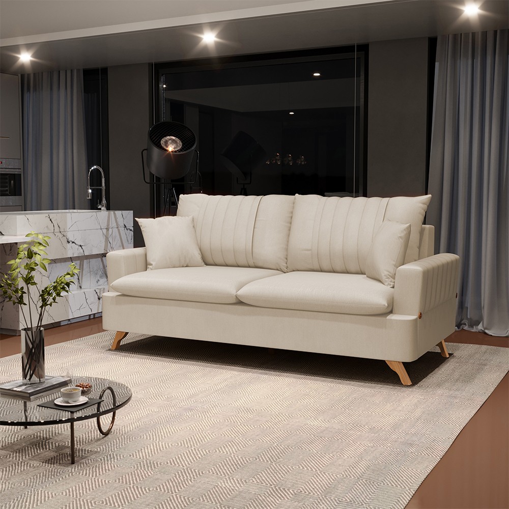 Sofá 160cm 2 Lugares com Almofadas Pés Curvos Veras Suede D05 Bege Claro - Mpozenato