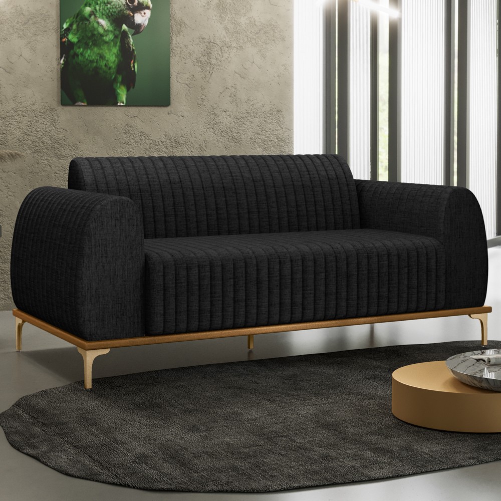 Sofá 180cm 3 Lugares Base Gold Molino D06 Linho D-465 Chumbo - Mpozenato