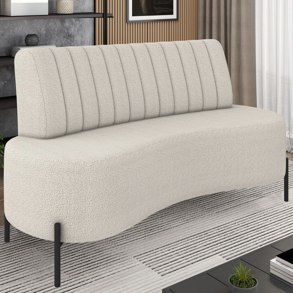 Sofá 2 Lugares 135cm Pés Aço Preto Tamar K04 Bouclê Areia - Mpozenato