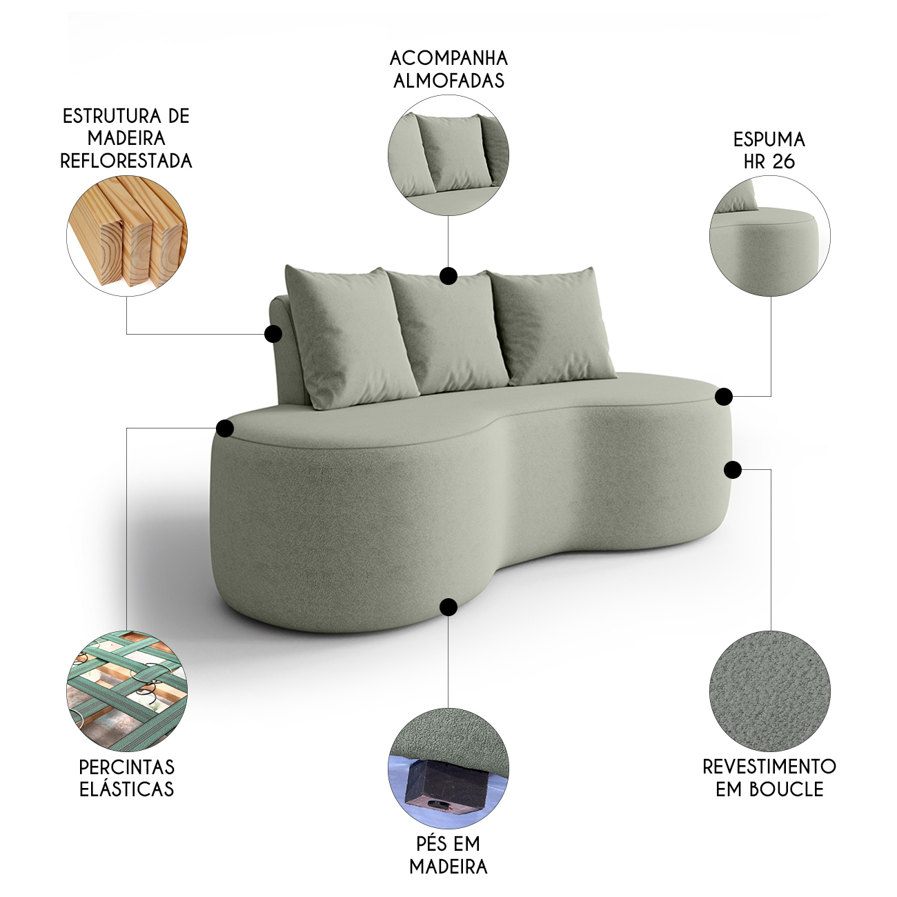 Sofá 2 Lugares 160cm Orgânico Viana B10 Bouclê Menta - Mpozenato