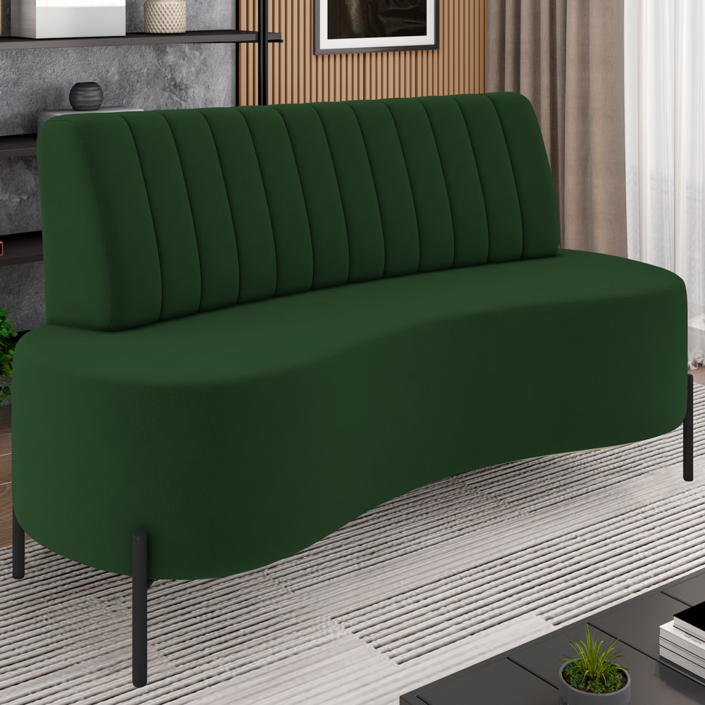Sofá 2 Lugares 160cm Pés Aço Preto Tamar K04 Veludo Verde - Mpozenato