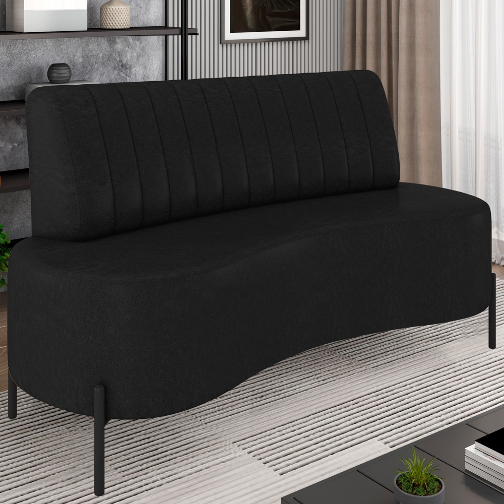 Sofá 2 Lugares 160cm Pés Aço Preto Tamar Z08 Sintético Preto - Mpozenato