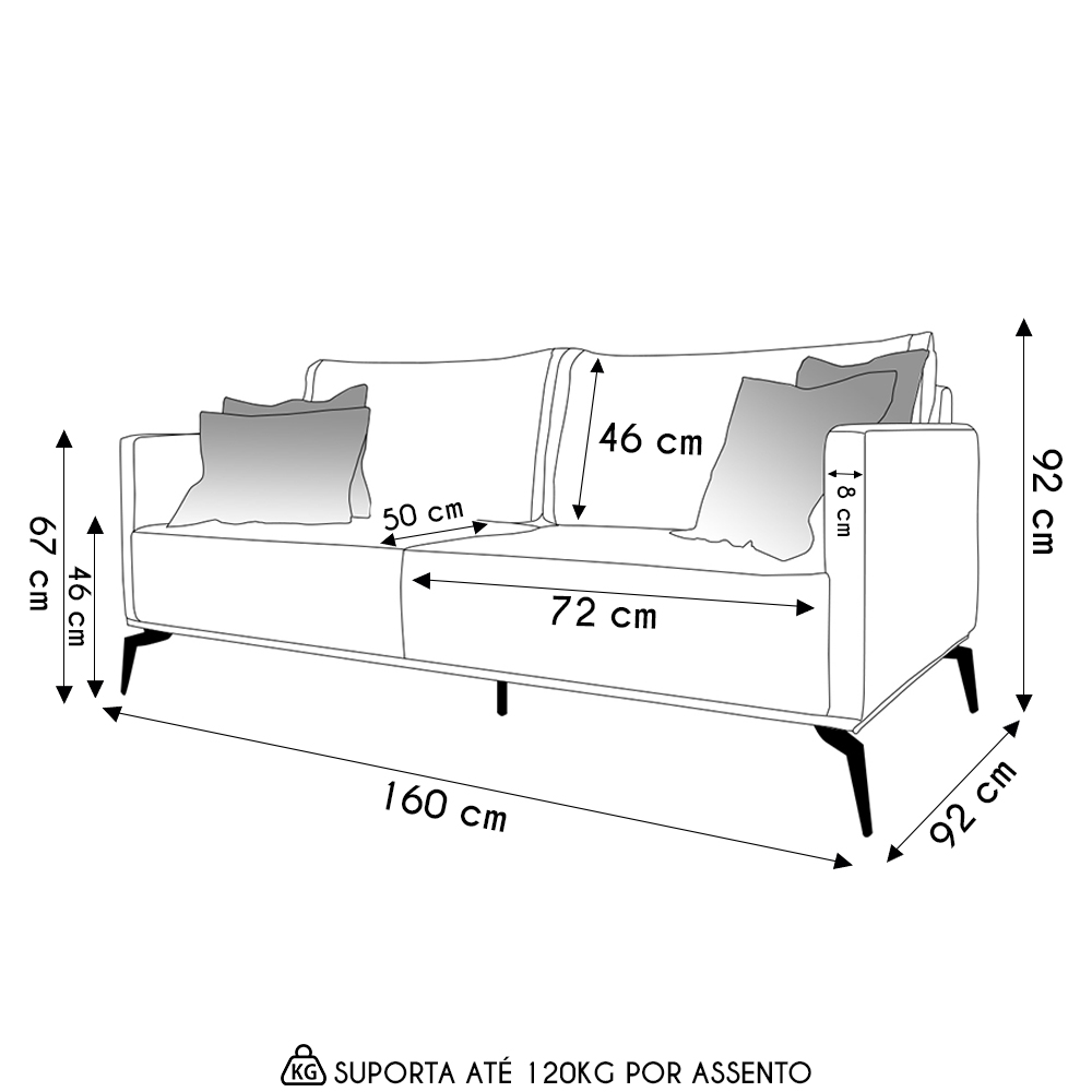 Sofá 2 Lugares 160cm Pés de Metal Vecchia S06 Linho Dourado - Mpozenato